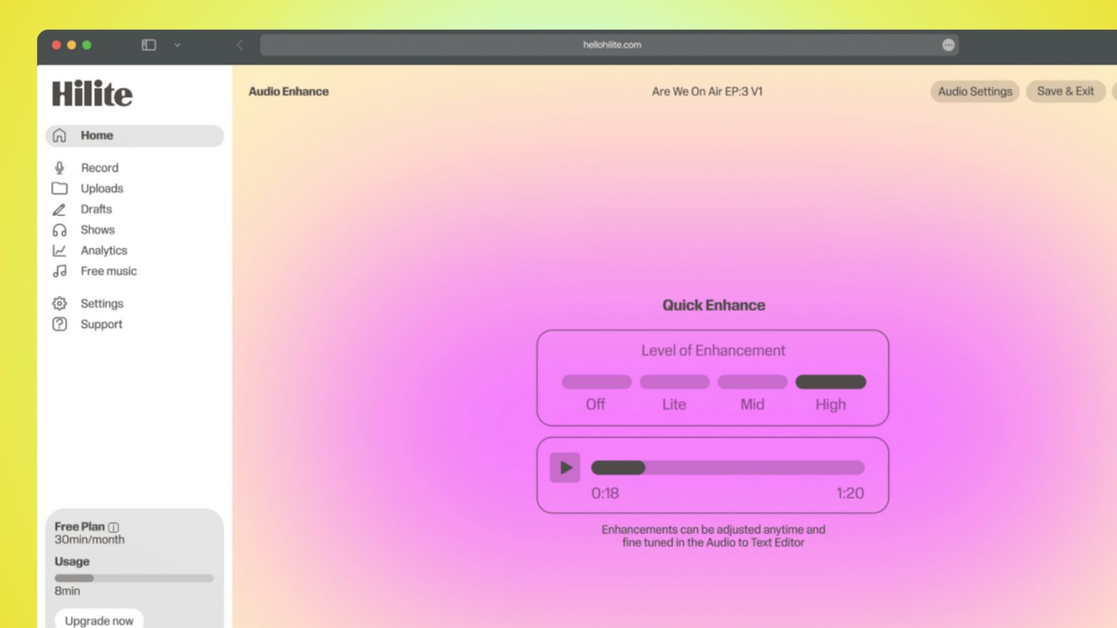 Free audio normalizer in Hilite
