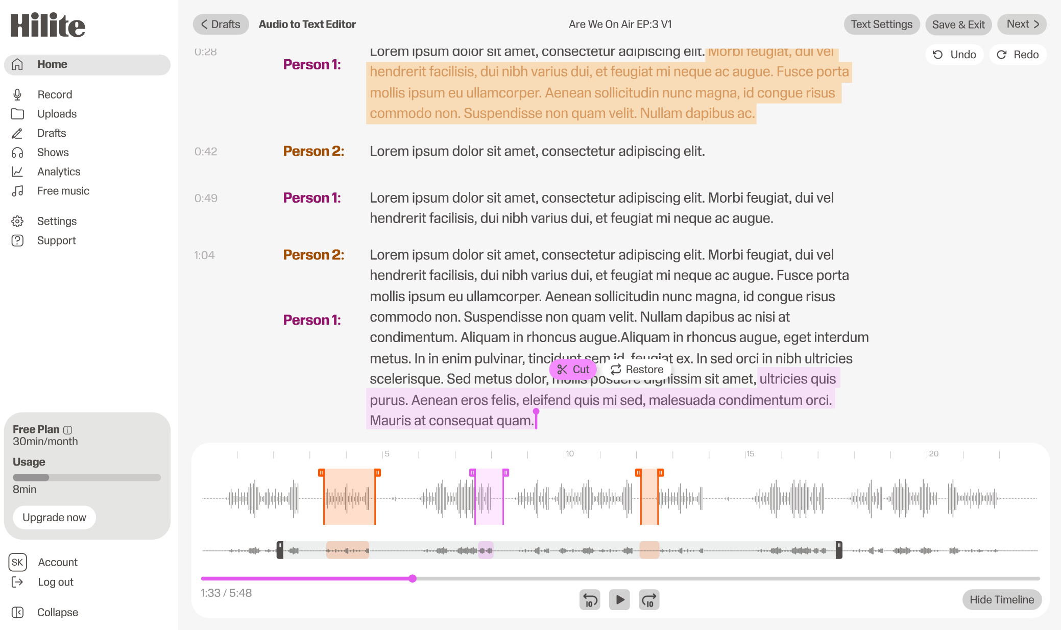 Transcript editing